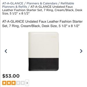 AT-A-GLANCE Zipper-Refillable Faux Leather-7 Ring Cream/Black 5 1/2" x 8 1/2"